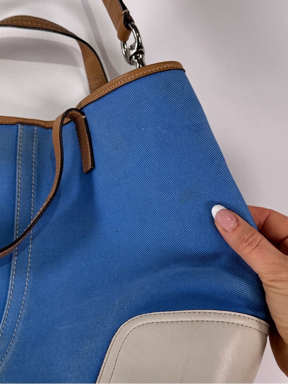 Coach Hadley Duffle Tote F28286 Twill Leather Brilliant Blue Large - Picture 16 of 16